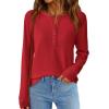 imagePRETTYGARDEN Women Long Sleeve Waffle Knit Shirts 2026 Fall Casual Button V Neck Loose Henley Tops Basic Tees Winter ClothesRed