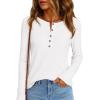 imagePRETTYGARDEN Women Long Sleeve Waffle Knit Shirts 2026 Fall Casual Button V Neck Loose Henley Tops Basic Tees Winter ClothesWhite