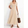 imagePRETTYGARDEN Womens 2026 Spring Midi Sweater Dresses Elegant Pleated Ribbed Knit Short Sleeve V Neck A Line Summer OutfitsBeige