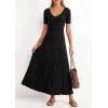 imagePRETTYGARDEN Womens 2026 Spring Midi Sweater Dresses Elegant Pleated Ribbed Knit Short Sleeve V Neck A Line Summer OutfitsBlack