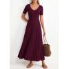 imagePRETTYGARDEN Womens 2026 Spring Midi Sweater Dresses Elegant Pleated Ribbed Knit Short Sleeve V Neck A Line Summer OutfitsBurgundy
