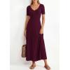 imagePRETTYGARDEN Womens 2026 Spring Midi Sweater Dresses Elegant Pleated Ribbed Knit Short Sleeve V Neck A Line Summer OutfitsBurgundy