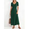 imagePRETTYGARDEN Womens 2026 Spring Midi Sweater Dresses Elegant Pleated Ribbed Knit Short Sleeve V Neck A Line Summer OutfitsDark Green
