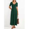 imagePRETTYGARDEN Womens 2026 Spring Midi Sweater Dresses Elegant Pleated Ribbed Knit Short Sleeve V Neck A Line Summer OutfitsDark Green