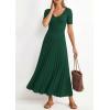 imagePRETTYGARDEN Womens 2026 Spring Midi Sweater Dresses Elegant Pleated Ribbed Knit Short Sleeve V Neck A Line Summer OutfitsDark Green