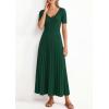 imagePRETTYGARDEN Womens 2026 Spring Midi Sweater Dresses Elegant Pleated Ribbed Knit Short Sleeve V Neck A Line Summer OutfitsDark Green