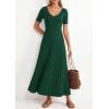 imagePRETTYGARDEN Womens 2026 Spring Midi Sweater Dresses Elegant Pleated Ribbed Knit Short Sleeve V Neck A Line Summer OutfitsDark Green
