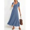 imagePRETTYGARDEN Womens 2026 Spring Midi Sweater Dresses Elegant Pleated Ribbed Knit Short Sleeve V Neck A Line Summer OutfitsDusty Blue