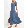 imagePRETTYGARDEN Womens 2026 Spring Midi Sweater Dresses Elegant Pleated Ribbed Knit Short Sleeve V Neck A Line Summer OutfitsDusty Blue