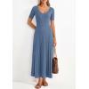 imagePRETTYGARDEN Womens 2026 Spring Midi Sweater Dresses Elegant Pleated Ribbed Knit Short Sleeve V Neck A Line Summer OutfitsDusty Blue