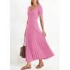 imagePRETTYGARDEN Womens 2026 Spring Midi Sweater Dresses Elegant Pleated Ribbed Knit Short Sleeve V Neck A Line Summer OutfitsPink