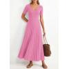 imagePRETTYGARDEN Womens 2026 Spring Midi Sweater Dresses Elegant Pleated Ribbed Knit Short Sleeve V Neck A Line Summer OutfitsPink