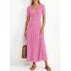 imagePRETTYGARDEN Womens 2026 Spring Midi Sweater Dresses Elegant Pleated Ribbed Knit Short Sleeve V Neck A Line Summer OutfitsPink