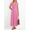 imagePRETTYGARDEN Womens 2026 Spring Midi Sweater Dresses Elegant Pleated Ribbed Knit Short Sleeve V Neck A Line Summer OutfitsPink