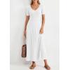 imagePRETTYGARDEN Womens 2026 Spring Midi Sweater Dresses Elegant Pleated Ribbed Knit Short Sleeve V Neck A Line Summer OutfitsWhite