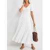 imagePRETTYGARDEN Womens 2026 Spring Midi Sweater Dresses Elegant Pleated Ribbed Knit Short Sleeve V Neck A Line Summer OutfitsWhite