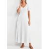 imagePRETTYGARDEN Womens 2026 Spring Midi Sweater Dresses Elegant Pleated Ribbed Knit Short Sleeve V Neck A Line Summer OutfitsWhite