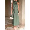 imagePRETTYGARDEN Womens 2026 Summer Satin Dress Elegant Sleeveless Mock Neck Cocktail Party Maxi DressesArmy Green