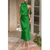 imagePRETTYGARDEN Womens 2026 Summer Satin Dress Elegant Sleeveless Mock Neck Cocktail Party Maxi DressesBright Green