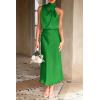 imagePRETTYGARDEN Womens 2026 Summer Satin Dress Elegant Sleeveless Mock Neck Cocktail Party Maxi DressesBright Green