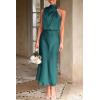 imagePRETTYGARDEN Womens 2026 Summer Satin Dress Elegant Sleeveless Mock Neck Cocktail Party Maxi DressesDark Green