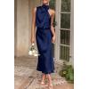 imagePRETTYGARDEN Womens 2026 Summer Satin Dress Elegant Sleeveless Mock Neck Cocktail Party Maxi DressesDark Navy