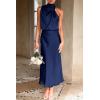 imagePRETTYGARDEN Womens 2026 Summer Satin Dress Elegant Sleeveless Mock Neck Cocktail Party Maxi DressesDark Navy