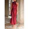 imagePRETTYGARDEN Womens 2026 Summer Satin Dress Elegant Sleeveless Mock Neck Cocktail Party Maxi DressesDark Wine Red