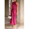 imagePRETTYGARDEN Womens 2026 Summer Satin Dress Elegant Sleeveless Mock Neck Cocktail Party Maxi DressesDeep Red