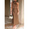 imagePRETTYGARDEN Womens 2026 Summer Satin Dress Elegant Sleeveless Mock Neck Cocktail Party Maxi DressesKhaki