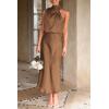 imagePRETTYGARDEN Womens 2026 Summer Satin Dress Elegant Sleeveless Mock Neck Cocktail Party Maxi DressesKhaki