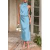 imagePRETTYGARDEN Womens 2026 Summer Satin Dress Elegant Sleeveless Mock Neck Cocktail Party Maxi DressesLight Blue