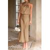imagePRETTYGARDEN Womens 2026 Summer Satin Dress Elegant Sleeveless Mock Neck Cocktail Party Maxi DressesLight Khaki