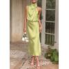 imagePRETTYGARDEN Womens 2026 Summer Satin Dress Elegant Sleeveless Mock Neck Cocktail Party Maxi DressesTender Green