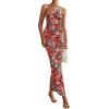 imagePRETTYGARDEN Womens One Shoulder Bodycon Dresses Summer 2025 Ruched Floral Beach Cocktail Wedding Guest DressBlack Flower