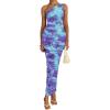 imagePRETTYGARDEN Womens One Shoulder Bodycon Dresses Summer 2025 Ruched Floral Beach Cocktail Wedding Guest DressFloral Blue