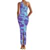 imagePRETTYGARDEN Womens One Shoulder Bodycon Dresses Summer 2025 Ruched Floral Beach Cocktail Wedding Guest DressFloral Blue