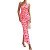 imagePRETTYGARDEN Womens One Shoulder Bodycon Dresses Summer 2025 Ruched Floral Beach Cocktail Wedding Guest DressFloral Orange