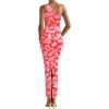 imagePRETTYGARDEN Womens One Shoulder Bodycon Dresses Summer 2025 Ruched Floral Beach Cocktail Wedding Guest DressFloral Orange
