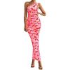 imagePRETTYGARDEN Womens One Shoulder Bodycon Dresses Summer 2025 Ruched Floral Beach Cocktail Wedding Guest DressFloral Orange