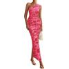 imagePRETTYGARDEN Womens One Shoulder Bodycon Dresses Summer 2025 Ruched Floral Beach Cocktail Wedding Guest DressPink Red Flower