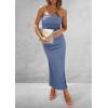imagePRETTYGARDEN Womens Summer Bodycon Maxi Tube Dress Ribbed Strapless Side Slit Long Going Out Casual Elegant Party DressesDusty Blue