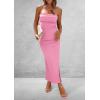 imagePRETTYGARDEN Womens Summer Bodycon Maxi Tube Dress Ribbed Strapless Side Slit Long Going Out Casual Elegant Party DressesHot Pink