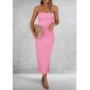 imagePRETTYGARDEN Womens Summer Bodycon Maxi Tube Dress Ribbed Strapless Side Slit Long Going Out Casual Elegant Party DressesHot Pink