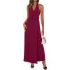 imagePRETTYGARDEN Holiday Cocktail Dresses for Women 2026 Summer Elegant V Neck Halter Backless Wedding Guest Party Midi DressWine Red