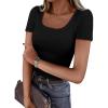 imagePRETTYGARDEN Short Sleeve Shirts for Women 2026 Summer Trendy Scoop Neck Ribbed Tops Spring Casual Slim Fitted Basic TeesBlack