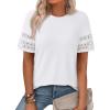 imagePRETTYGARDEN Summer Tops for Women 2026 Lace Short Sleeve TShirts Casual Blouses Spring Fashion Clothes Vacation OutfitsWhite