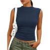 imagePRETTYGARDEN Tank Tops for Women 2026 Summer Mock Neck Ribbed Knit Slim Fitted Shirts Going Out Top Spring Fashion ClothesRoyal Blue