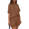 imagePRETTYGARDEN Women 2 Piece Lounge Sets Short Sleeve Shirts Workout Tops Shorts Matching Clothing 2026 Summer Vacation OutfitsBrown