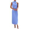 imagePRETTYGARDEN Womens 2026 Summer Satin Dress Elegant Sleeveless Mock Neck Cocktail Party Maxi DressesBlue